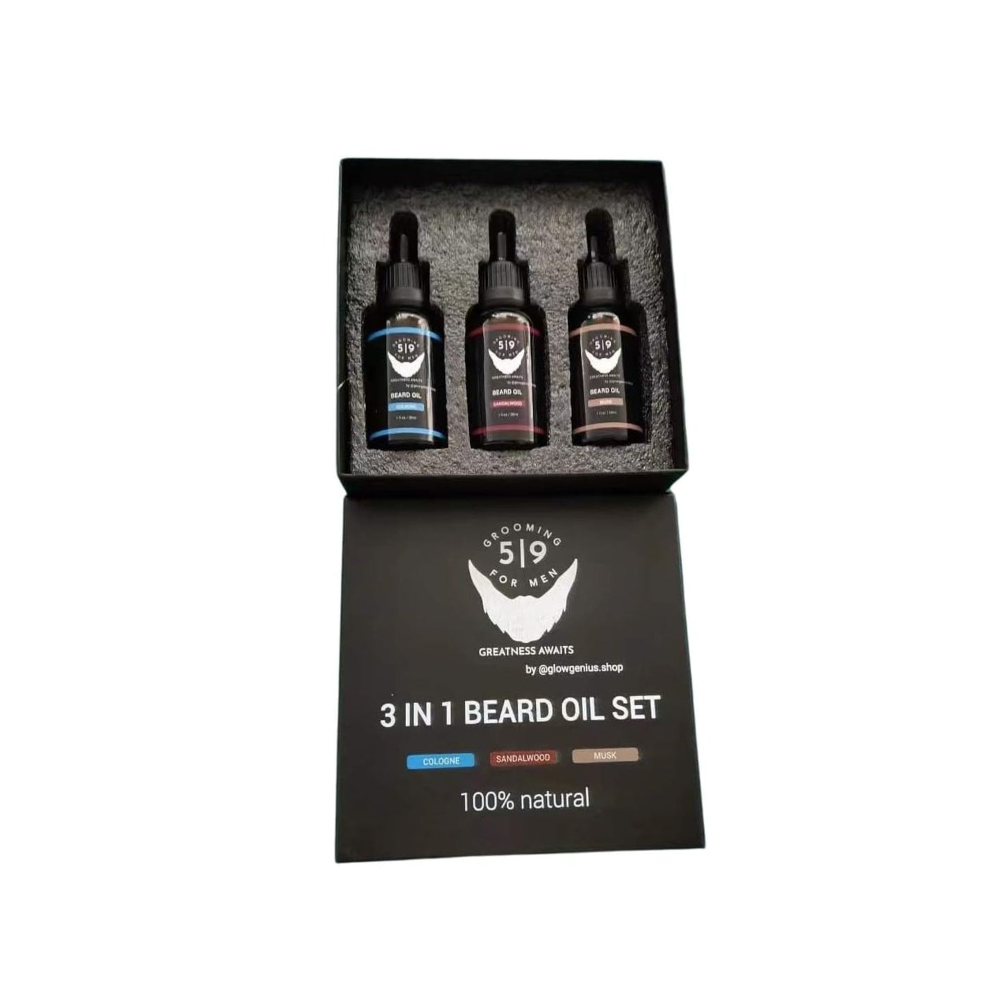 3 piece Beard Oil Set, Essential Beard Care for Men Cologne, Sandalwood and Musk