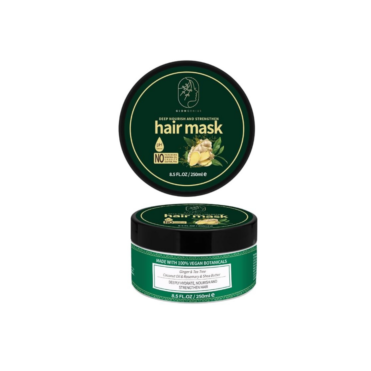 Glow Genius Hair Mask with Ginger Tea Tree, Coconut Oil, Shea Butter, 250 ml